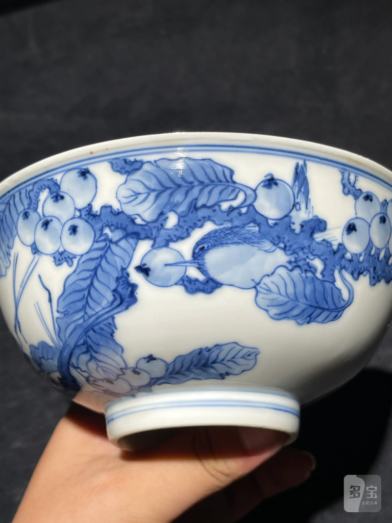 民国 青花琵琶花鸟纹碗 - 图6